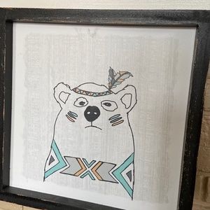 Framed Wooden Polar Bear Drawing